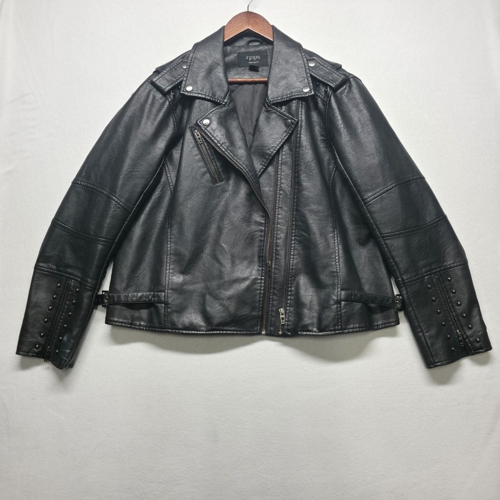 SPYM Women's Black Faux Leather Studded Motorcycle Jacket Size 1X